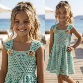 Golden Blossom Crochet Dress - mint