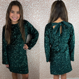 Green paillet & bow dress