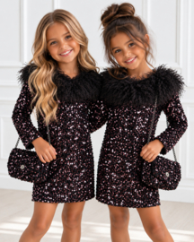 Midnight Glam Fur Dress - zwart rosé