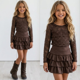 Lace top & layered skort set - bruin