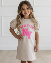 NY Neon Puff Sleeve Dress – Beige
