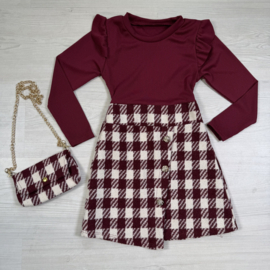 Chic Check Ruffle Dress & bag - bordeaux