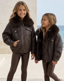 Classic leather & fur jacket - bruin
