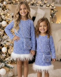 Velvet sequin feather set - blauw