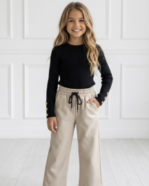 City Leatherlook Wide Leg Pants - beige