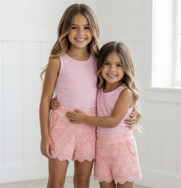 Rib Tank Lace Shorts Set - roze (verzenddatum 24 apr)