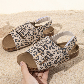 Fringe leopard sandals (met klittenband)