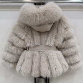 Furry belted jacket - beige