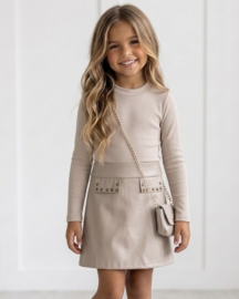 Chic Leather Studded Dress - beige