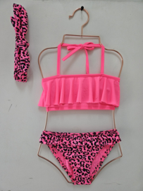 Leopard bikini & Headband - neon roze