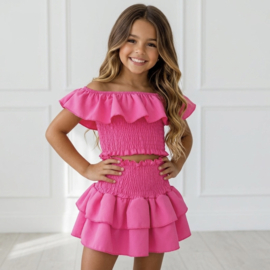 Off Shoulder Ruffle Set - roze