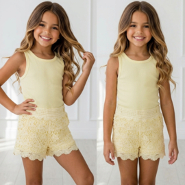 Rib Tank Lace Shorts Set - geel
