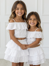 Broderie ruffle set - wit (verzenddatum 24 apr)