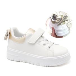 Coolest white sneakers met klittenband - goud