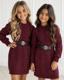 Cozy Cable Belt Dress - bordeaux