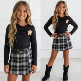 Bloom Plaid Skort Set - zwart