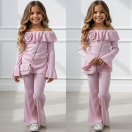 Rosette Off-Shoulder Lounge Set - roze