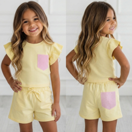 Ruffle Sleeve & bling Summer Set - geel