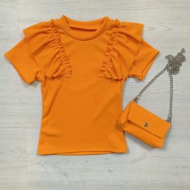 Shortsleeves ruffled top with a bag - orange