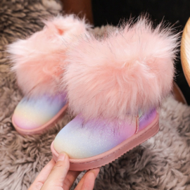Furry rainbow winter boots