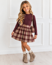 Autumn Check Dress  & Bag - bordeaux
