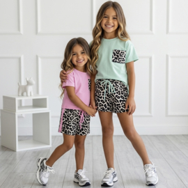 Leopard Pocket Girls Summer Set - roze