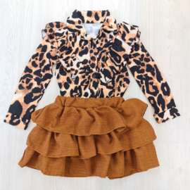 Leopard blouse & Ruffled skirt set