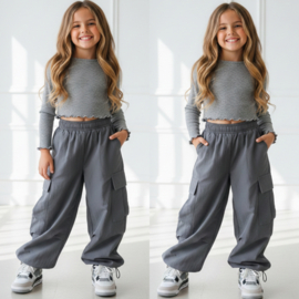 Girls cargo parachute pants - grijs