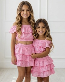 Broderie ruffle set - roze (verzenddatum 24 apr)