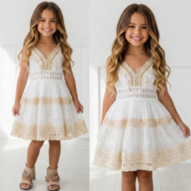 Spaghetti white/gold lace dress