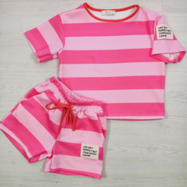 Sweet Stripe Summer Set - fuchsia/roze