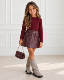 Chic Leather Studded Dress - bordeaux