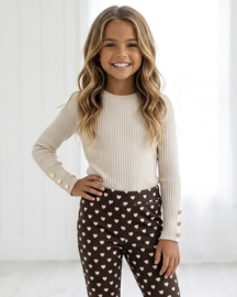 Golden Button Rib Top - beige