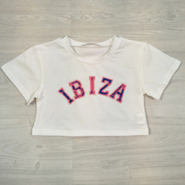 Ibiza white top with blue/pink print