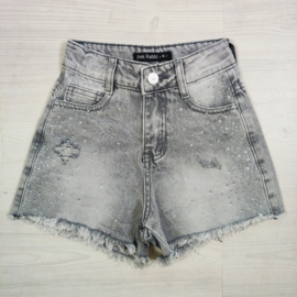Denim Glow Ripped Shorts - grey