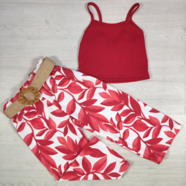 Tropical Leaf Belted Set - rood