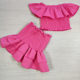 Off Shoulder Ruffle Set - roze