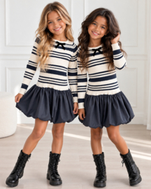 Cute bow striped dress - zwart