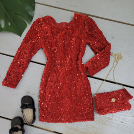 Bagged paillet dress - rood