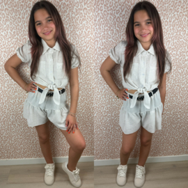 Glitter striped skort set - beige