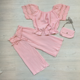 Pleated lace set - beige of roze