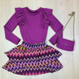 Multicolor zigged skirt & bagged top set