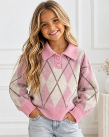 Classic Diamond Knit Polo - roze