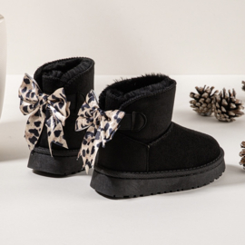 Cozy bow boots - black/leo (verzenddatum 30 okt)