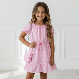 Polka Dot Girls Dress with Bag - roze