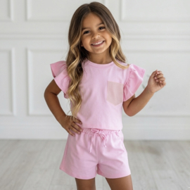 Ruffle Sleeve & bling Summer Set - roze
