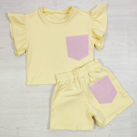 Ruffle Sleeve & bling Summer Set - geel