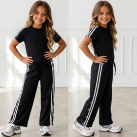 Sporty Stripe Girls Set - zwart