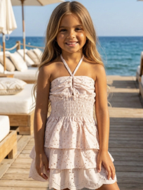 Ibiza Broderie Halter Dress -Dusty Pink