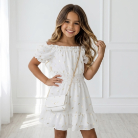 Luxury Leaf Print Summer Dress & bag - wit